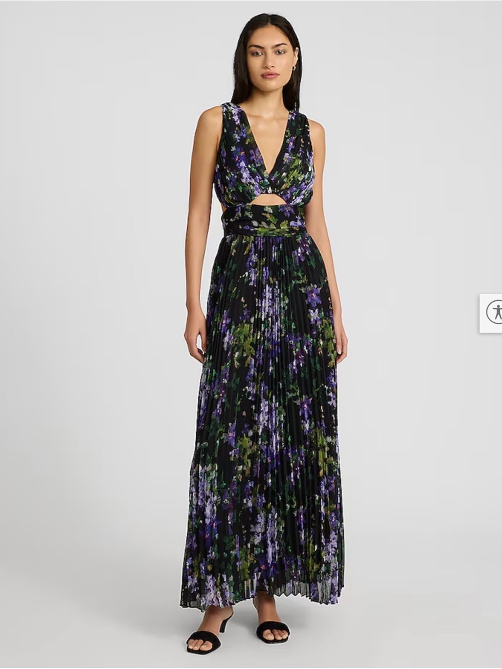 Express Sleeveless Black Floral Pleated Maxi Dress with Cutout Waist